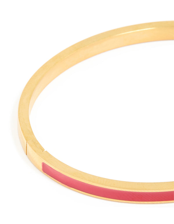 Waterproof Gold Plated Stainless Steel Thin Red Enamel Hinged Bangle