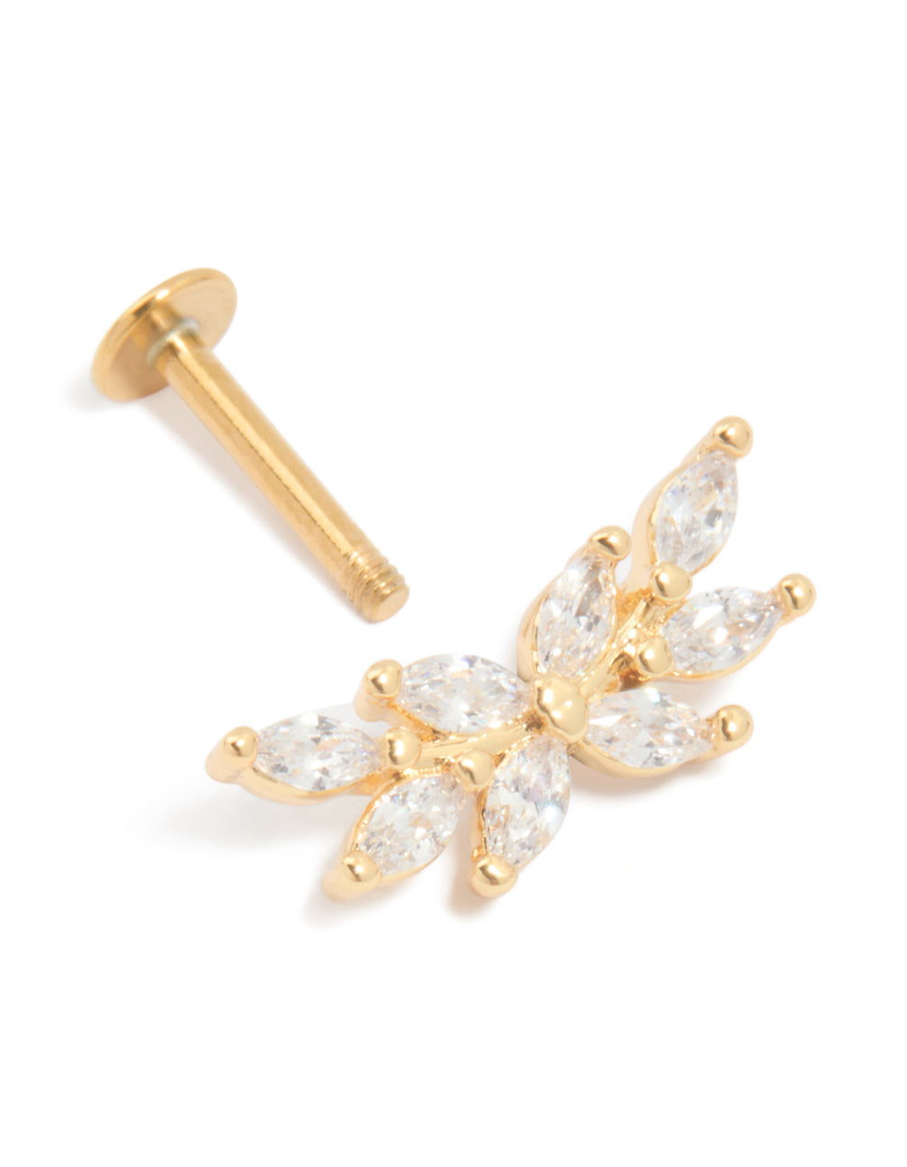Gold Plated Titanium Cubic Zirconia Floral Crawler Single Flat Back Stud