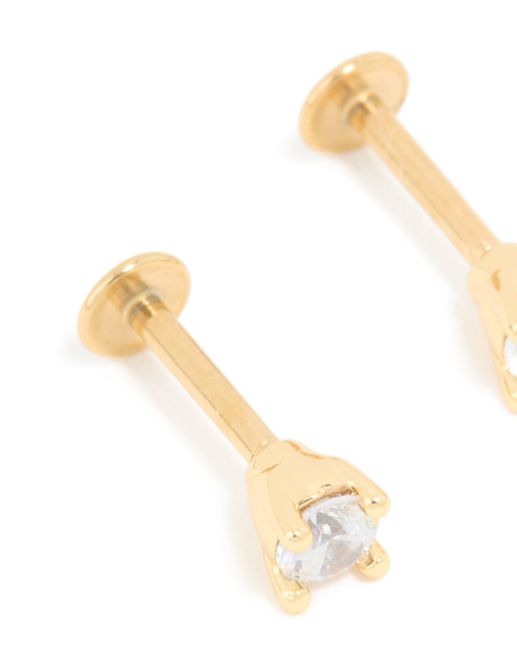 Gold Plated Titanium Cubic Zirconia Flat Back Studs 3MM