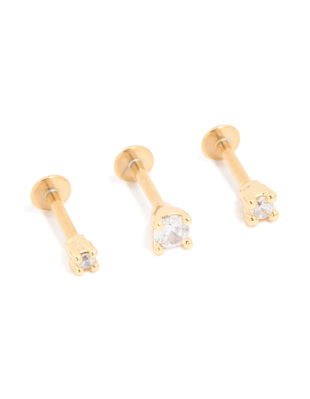 Gold Plated Titanium Cubic Zirconia Mixed Size Flat Back Earrings 3-Pack