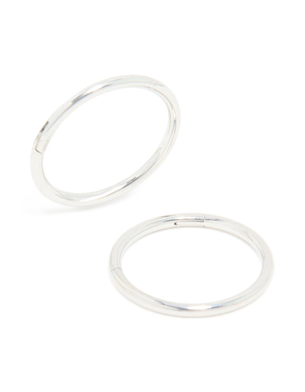 Showcasing kids surgical steel sleeper hoop earrings in silver front view