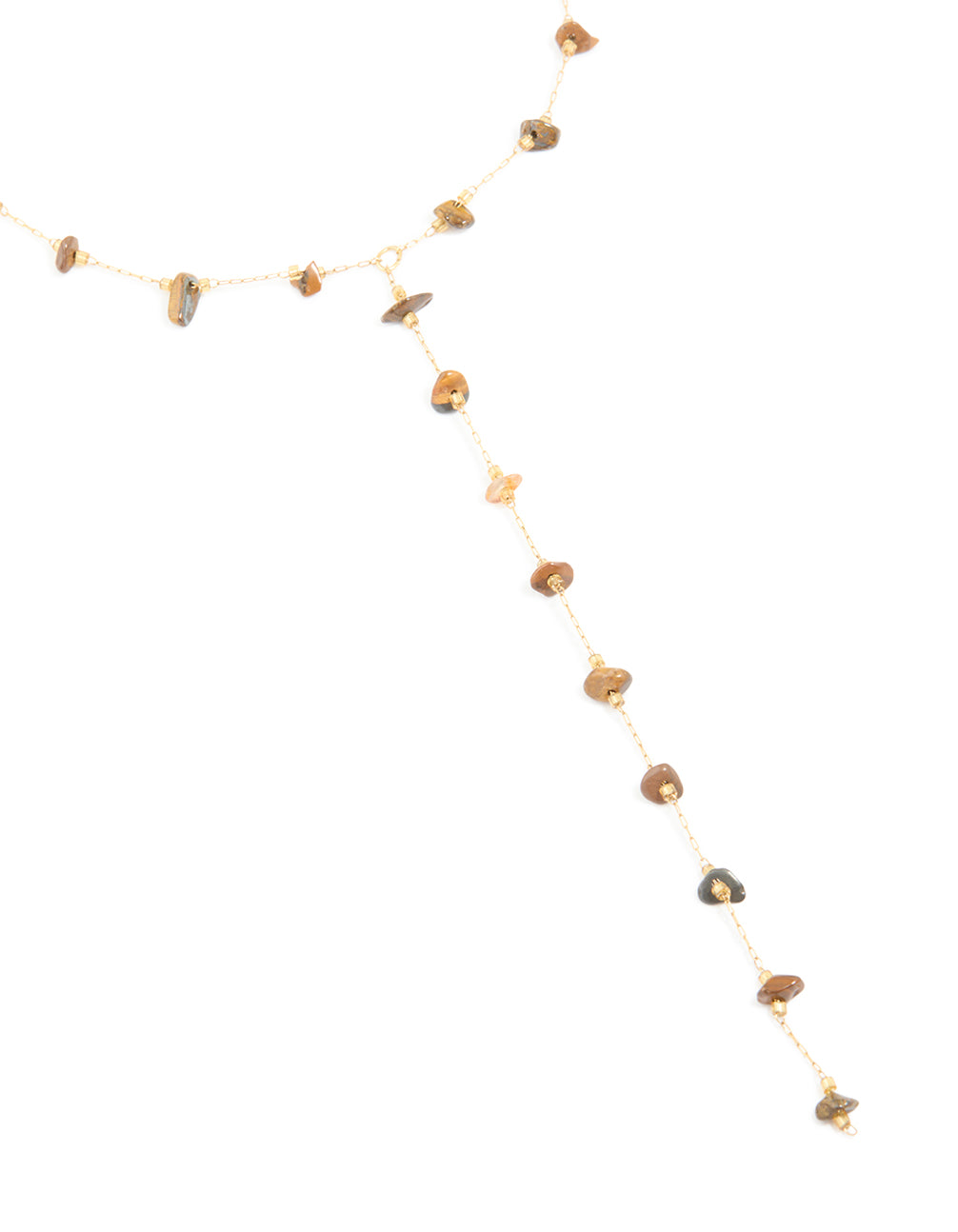 Waterproof Gold Plated Stainless Steel Tigers Eye Semi Precious Stone Y-Necklace