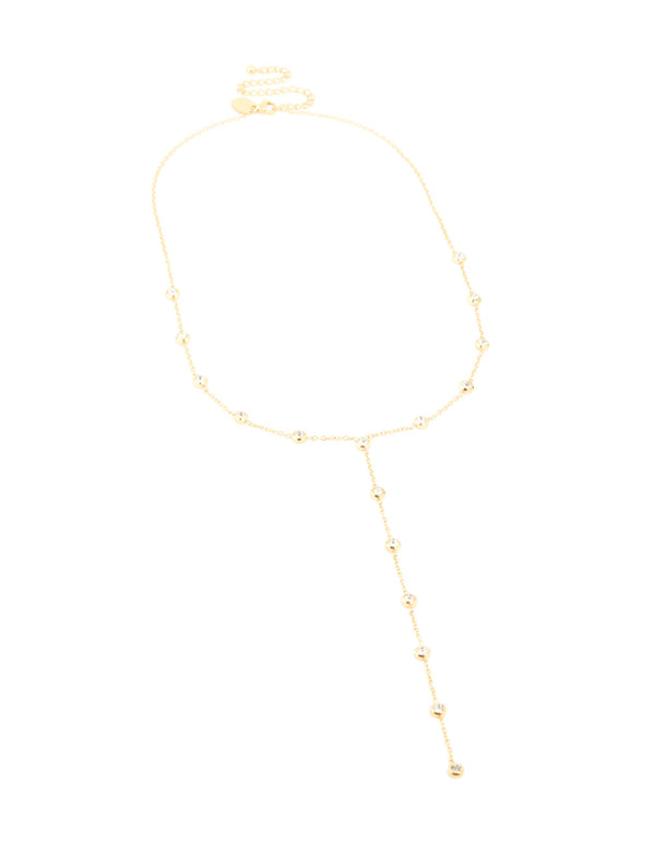 Waterproof Gold Plated Stainless Steel Cubic Zirconia Bezel Y-Necklace