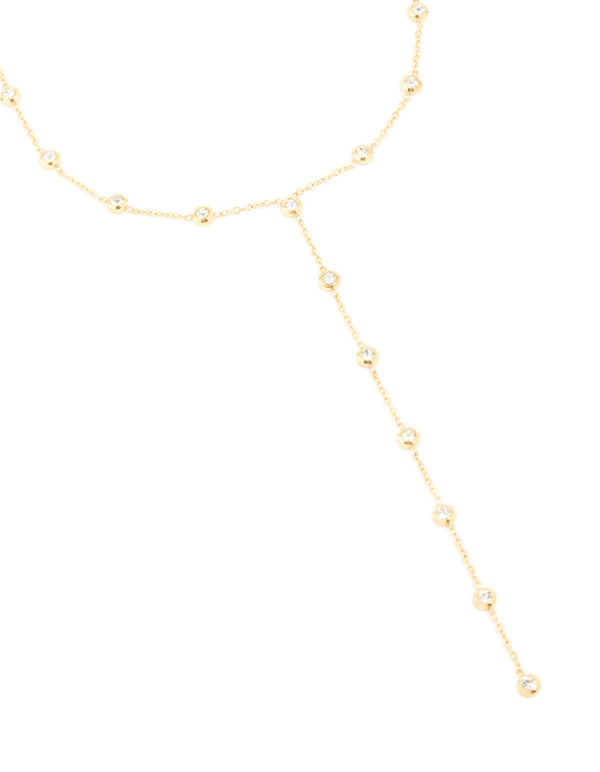 Waterproof Gold Plated Stainless Steel Cubic Zirconia Bezel Y-Necklace