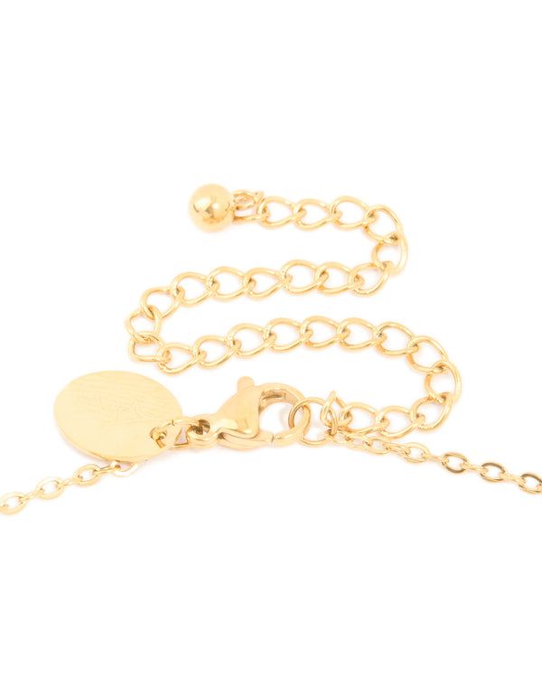 Detailed waterproof gold plated stainless steel bamboo letter C necklace clasp detail view