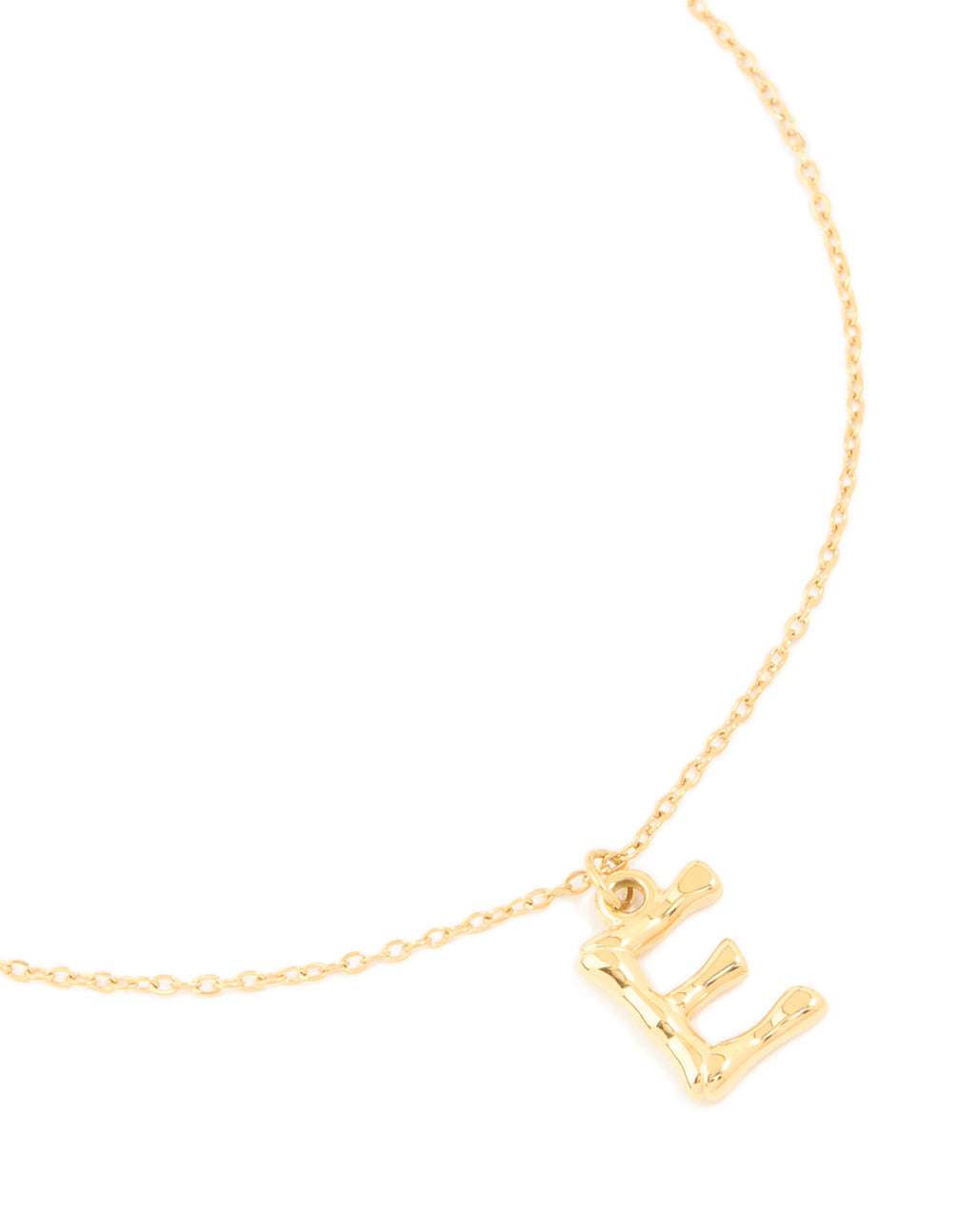 Featuring a letter E initial in waterproof stainless steel and dainty styling, this gold plated necklace offers a complete close up view