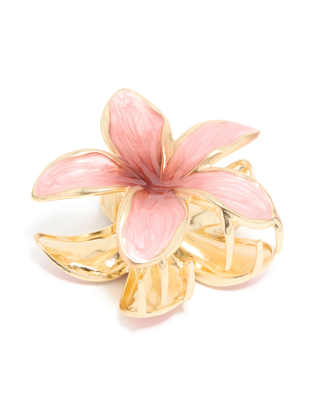 Gold Dusty Pink Enamel Frangipani Flower Claw Clip