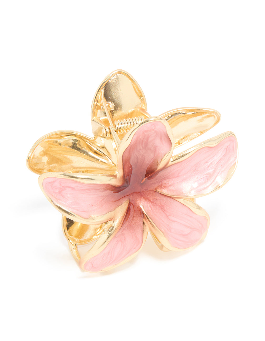 Gold Dusty Pink Enamel Frangipani Flower Claw Clip