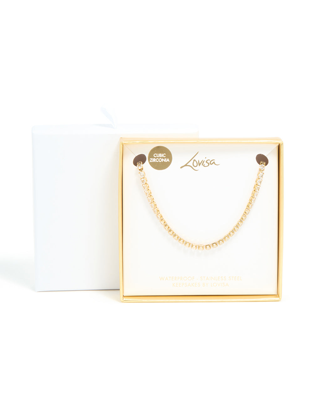 Waterproof Gold Plated Stainless Steel Cubic Zirconia Tennis Necklace