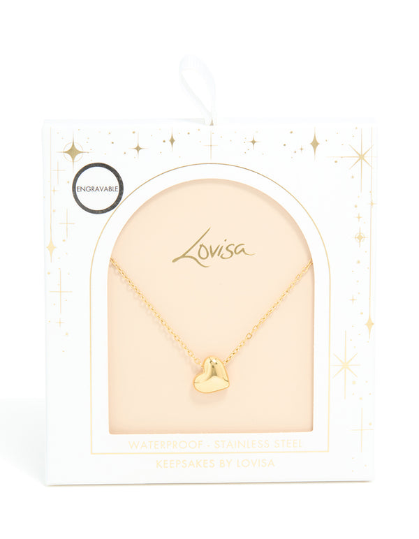 Waterproof Gold Plated Stainless Steel Chunky Heart Pendant Necklace
