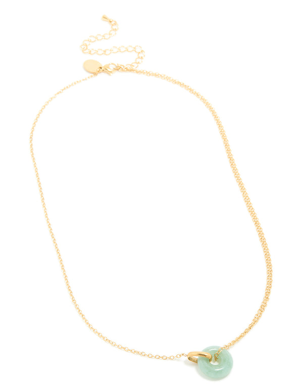 Designed with waterproof green acrylic doughnut necklace in gold plated stainless steel featuring pendant front view