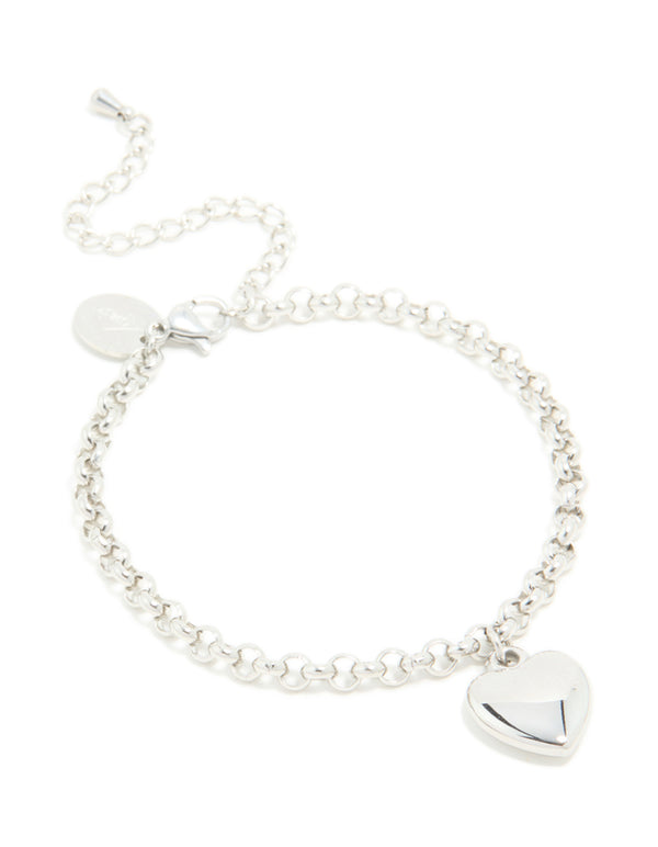 Featuring a waterproof stainless steel chunky heart bracelet in silver front view