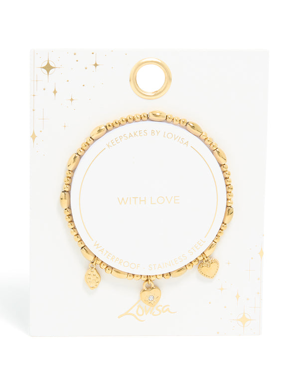 Waterproof Gold Plated Stainless Steel Triple Heart Stretch Bracelet