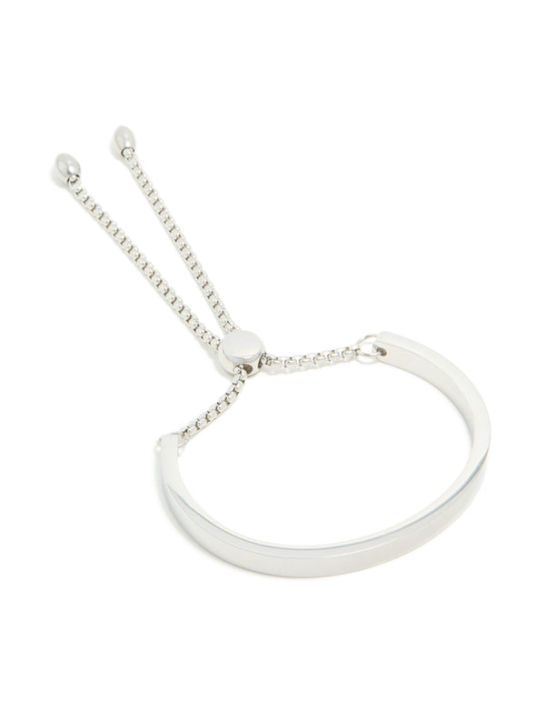 Featuring a waterproof bangle crafted from stainless steel in silver with adjustable toggle closure detail view