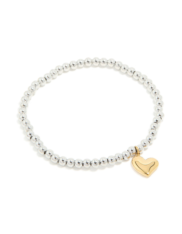 Waterproof Stainless Steel Heart Pendant Stretch Bracelet