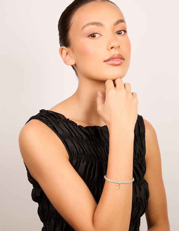 Waterproof Stainless Steel Heart Pendant Stretch Bracelet