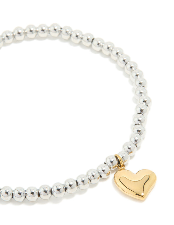 Waterproof Stainless Steel Heart Pendant Stretch Bracelet