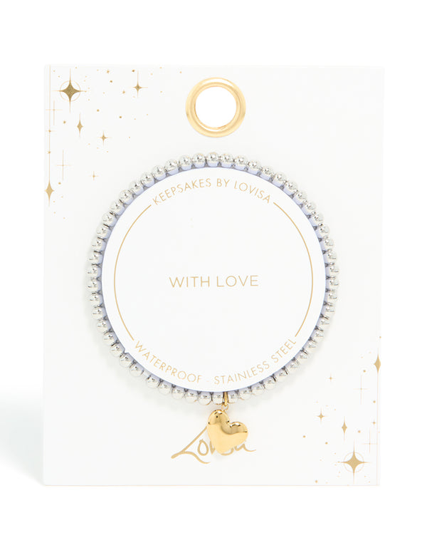 Waterproof Stainless Steel Heart Pendant Stretch Bracelet