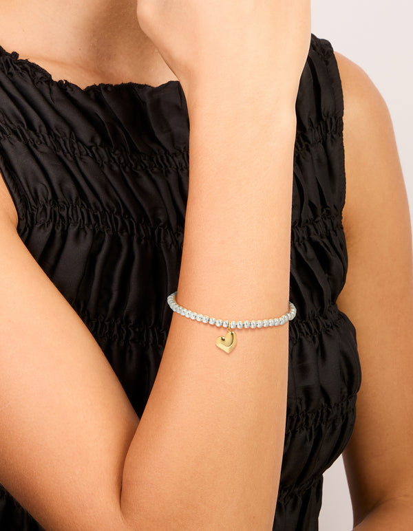Waterproof Stainless Steel Heart Pendant Stretch Bracelet