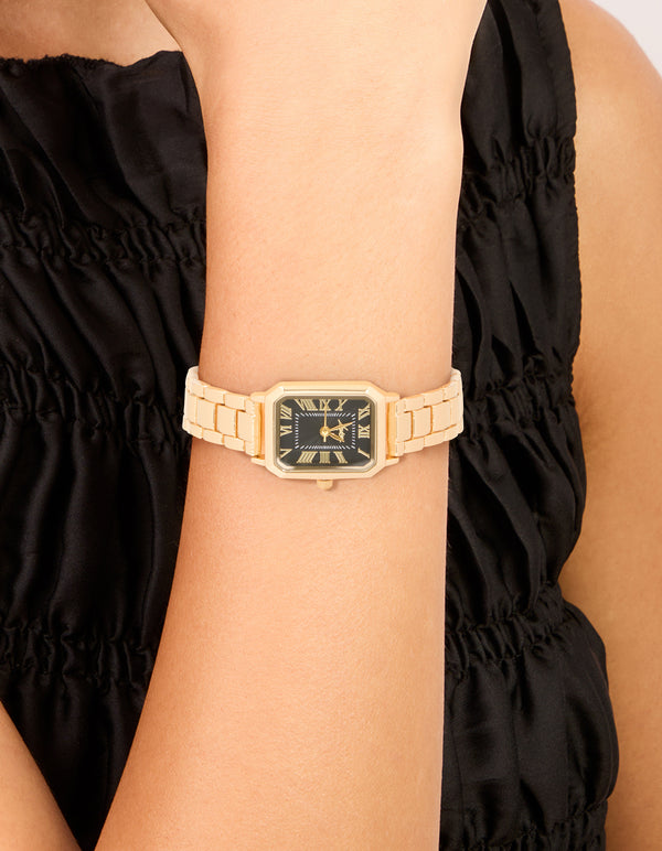Gold Black Rectangle Roman Numeral Watch