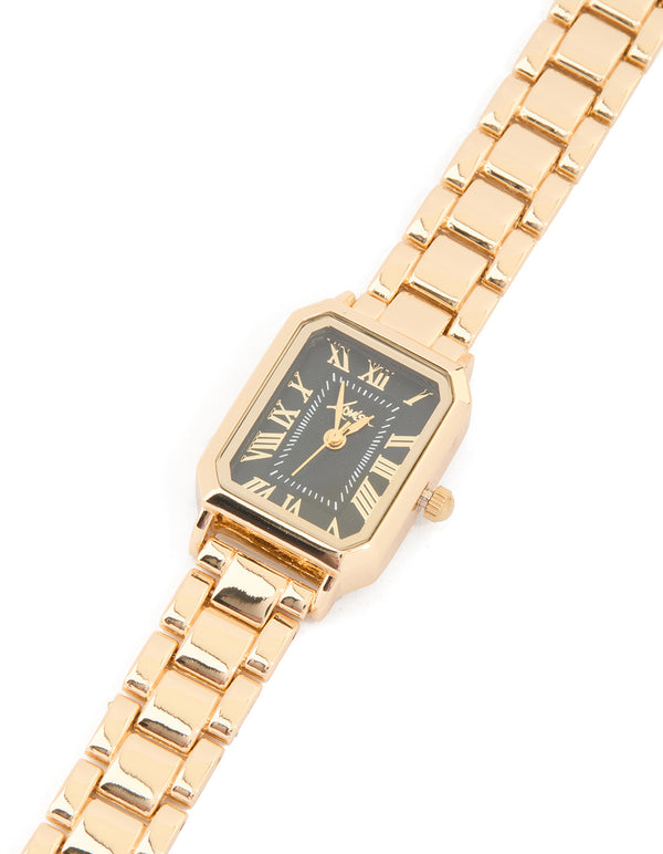 Gold Black Rectangle Roman Numeral Watch