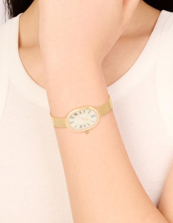 Gold Vintage Mesh Oval Face Watch