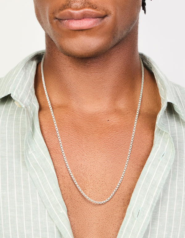 Mens Waterproof Stainless Steel Mini Box Chain Necklace