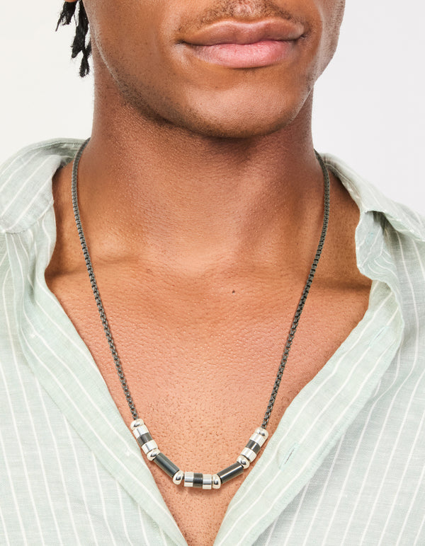 Mens Waterproof Stainless Steel Mixed Rondelle Necklace