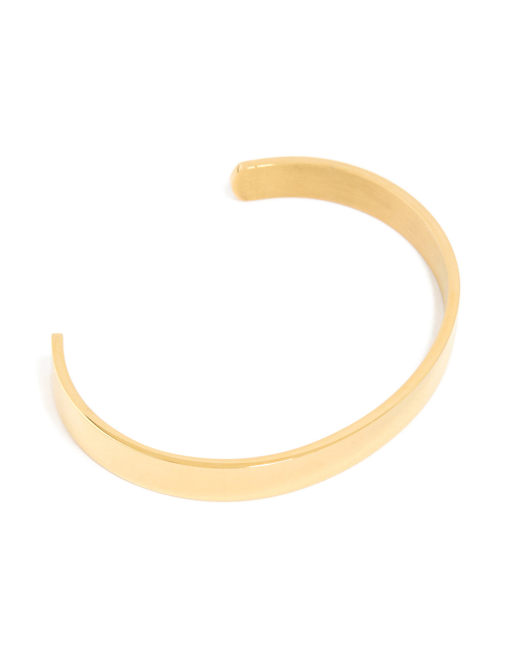 Discover this mens waterproof smooth flat wrist cuff crafted from stainless steel with chunky gold plated finish front view
