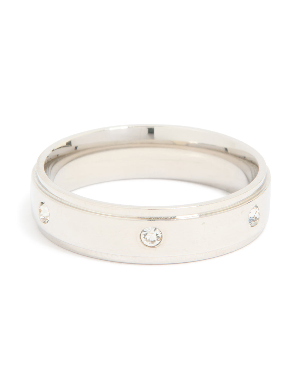 Mens Waterproof Stainless Steel Cubic Zirconia Flat Band Ring