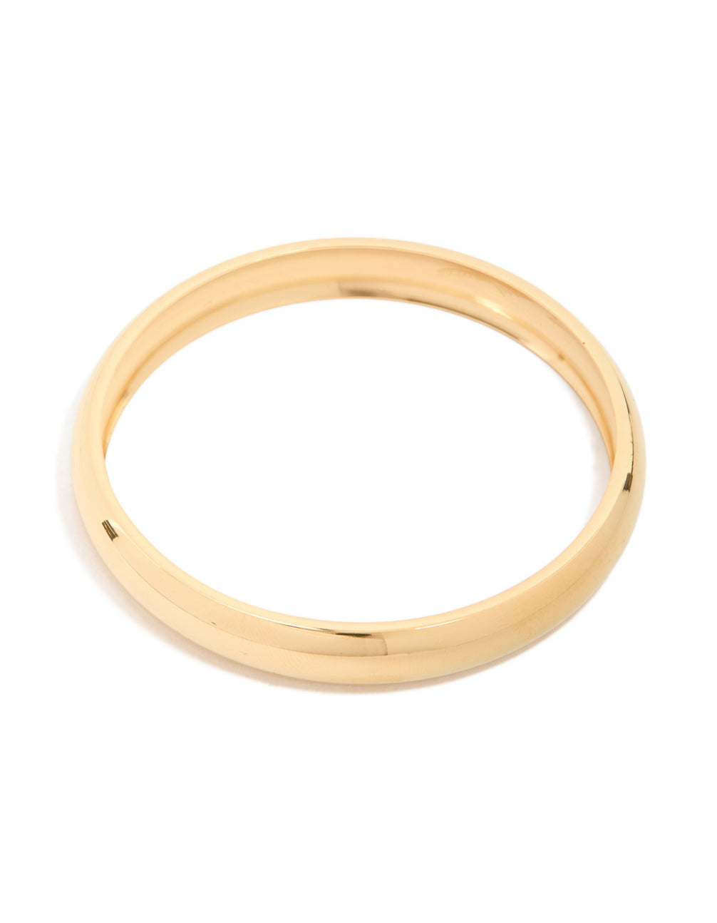Featuring a waterproof gold plated stainless steel round smooth bangle front view