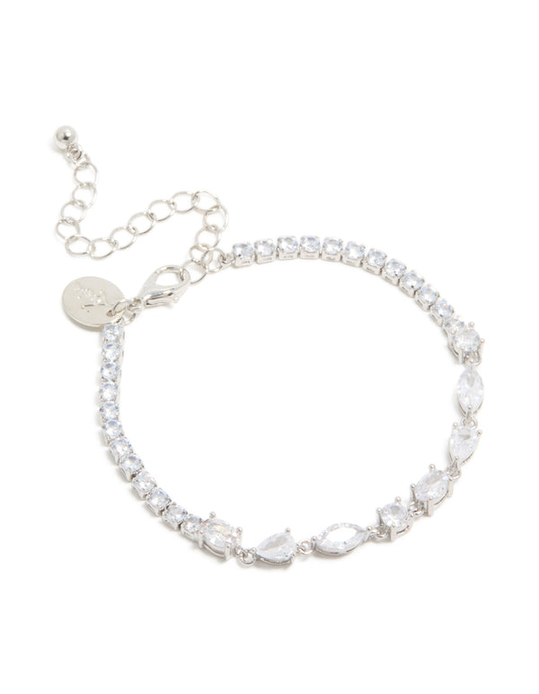 Silver Cubic Zirconia Mixed Shape Bracelet