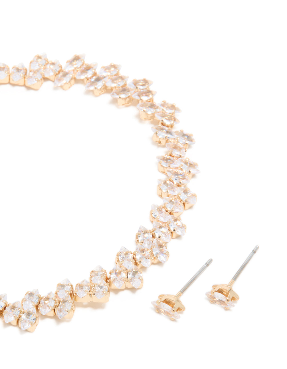 Gold Cubic Zirconia Marquise Cluster Tennis Bracelet & Earrings Set