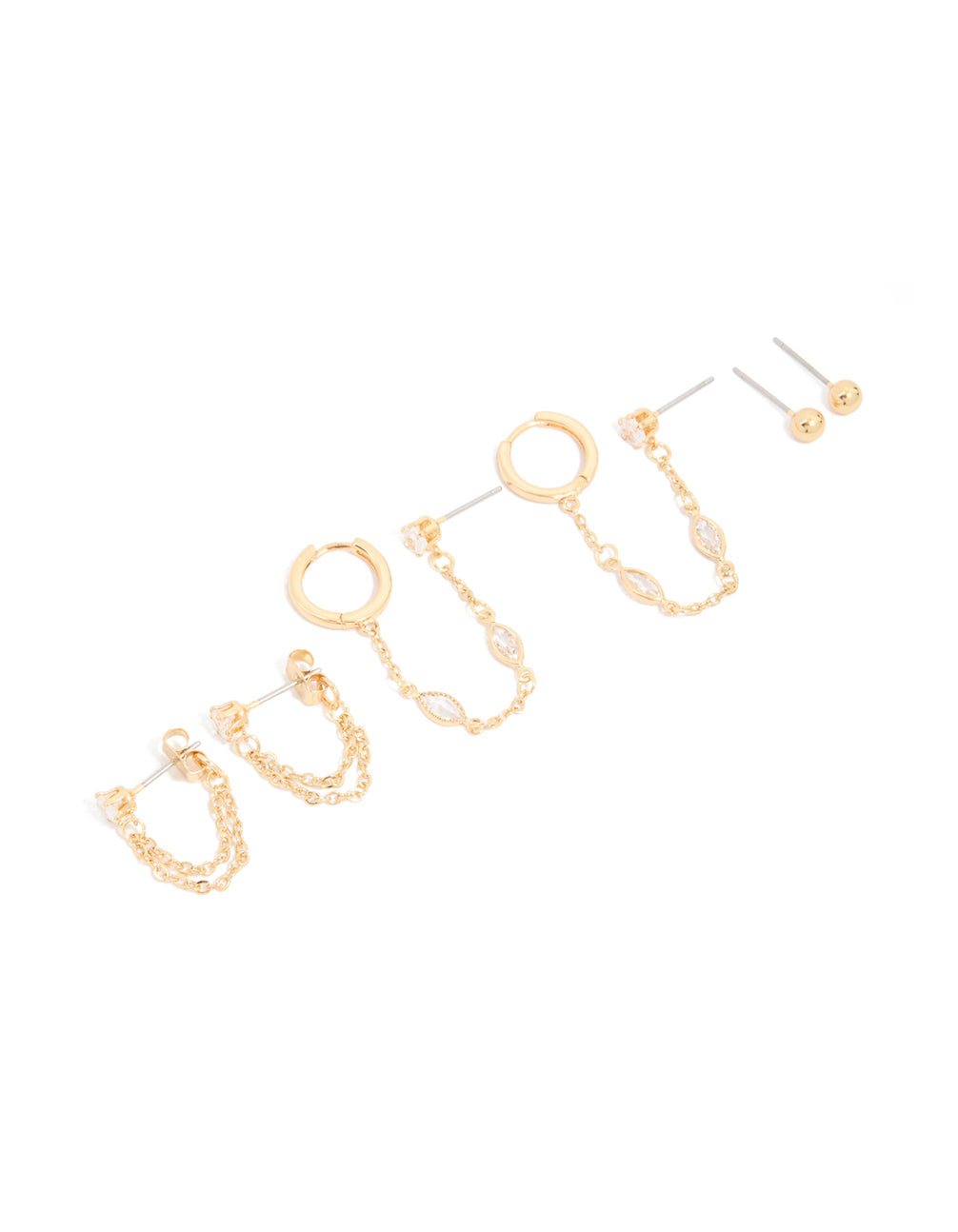 Gold Plated Brass Chain & Stud Earrings 4-Pack