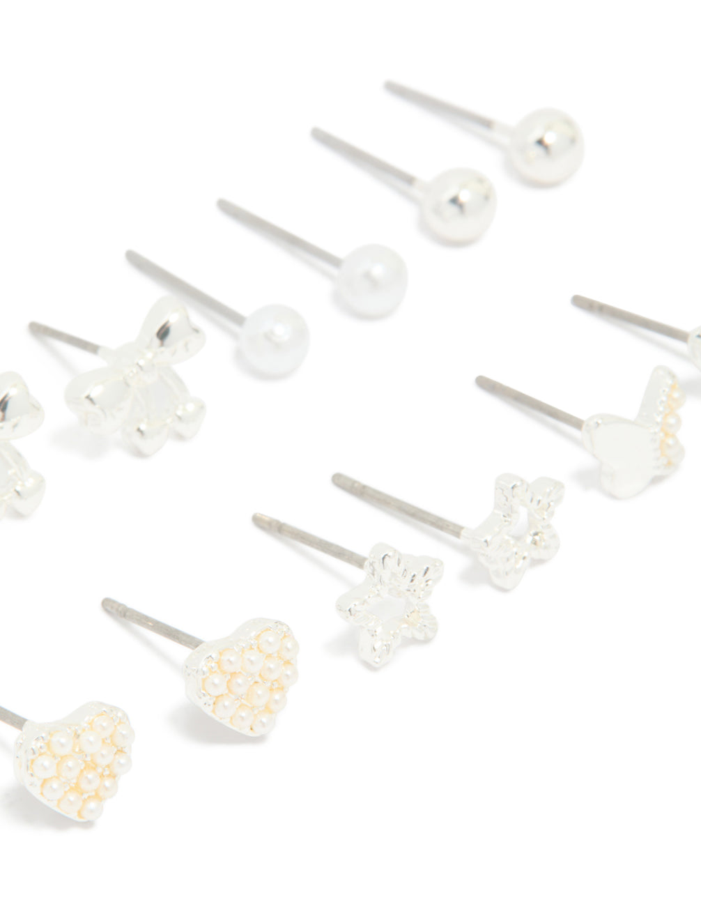 Silver Mini Pearl Stud Earrings 7-Pack