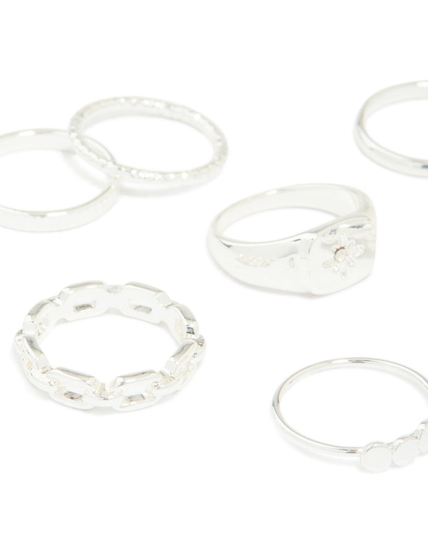 Silver Bubble Star Chain Rings 8-Pack