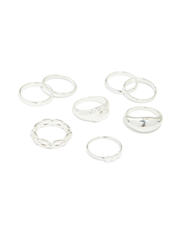 Silver Bubble Star Chain Rings 8-Pack