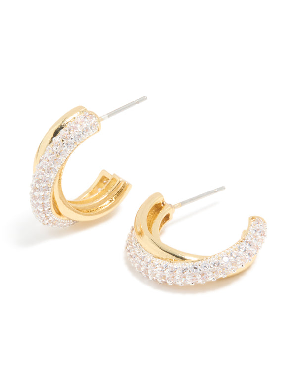 Mixed Metal Plated Cubic Zirconia Silver Crossover Open Hoop Earrings