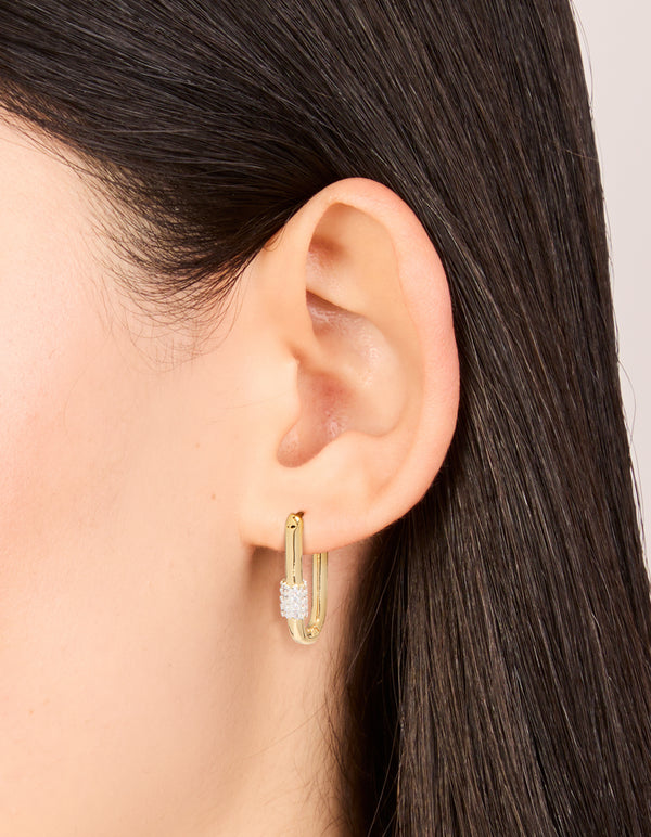 Mixed Metal Plated Carabiner Huggie Earrings