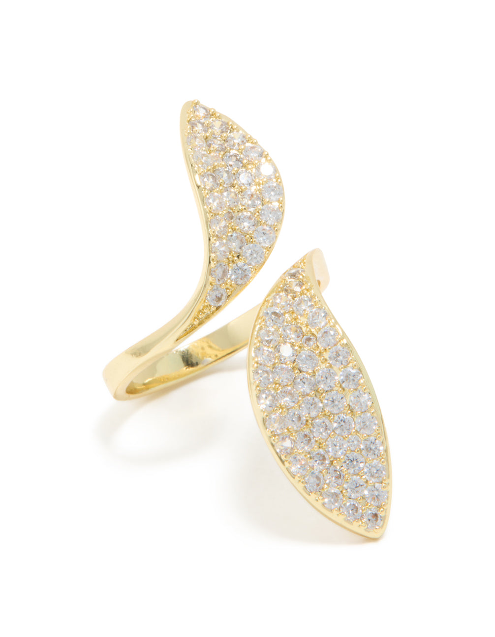 Gold Plated Cubic Zirconia Large Shiny Double Leaf Ring