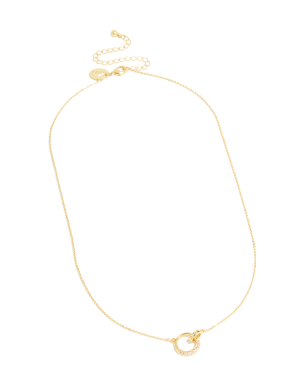 Presenting a gold plated cubic zirconia linked circle necklace with dainty style front view