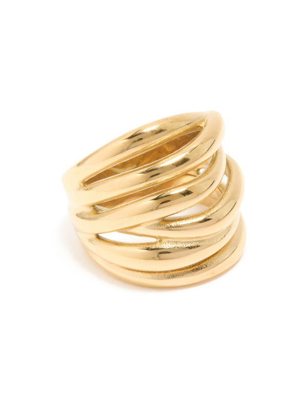 Discover a waterproof gold plated stainless steel bold stacked line ring in statement style front view