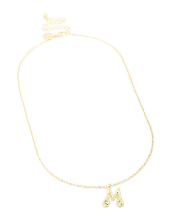 Gold Plated Cubic Zirconia Bubble Letter M Necklace