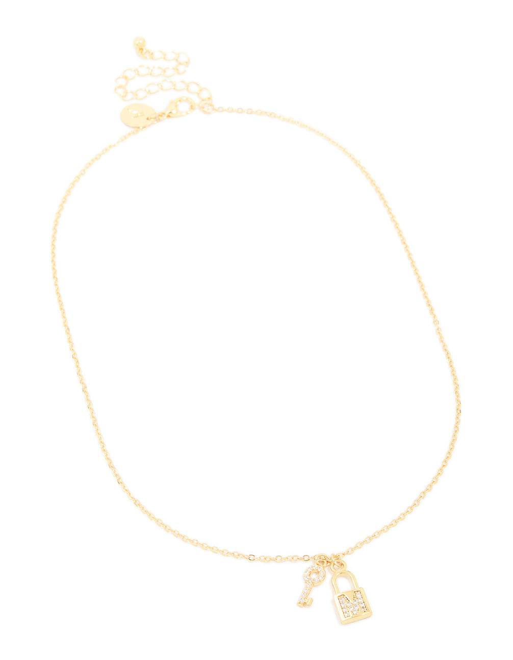 Gold Plated Cubic Zirconia Lock & Key Letter M Necklace