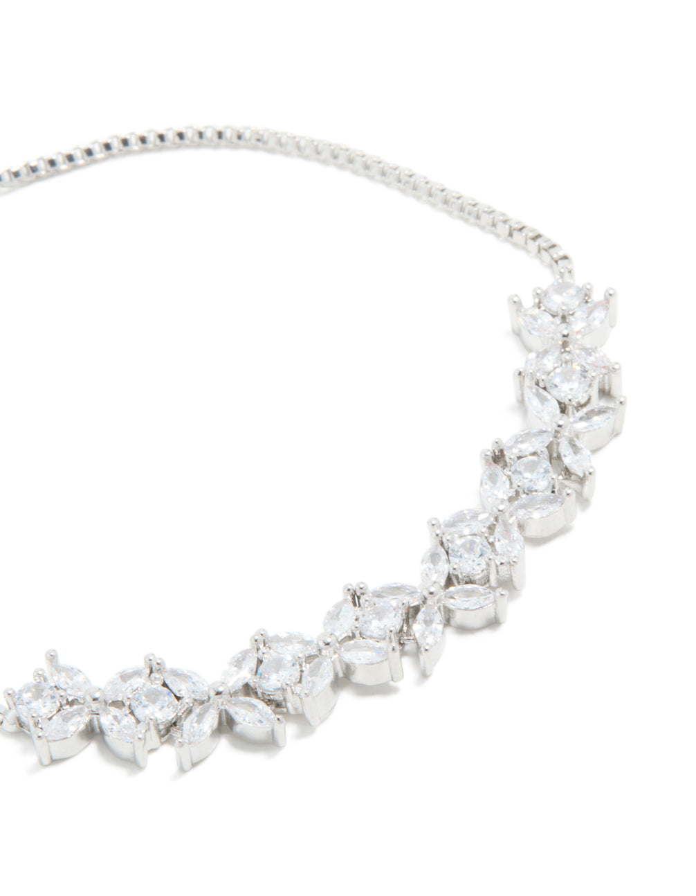 Silver Cubic Zirconia Statement Flower Toggle Bracelet