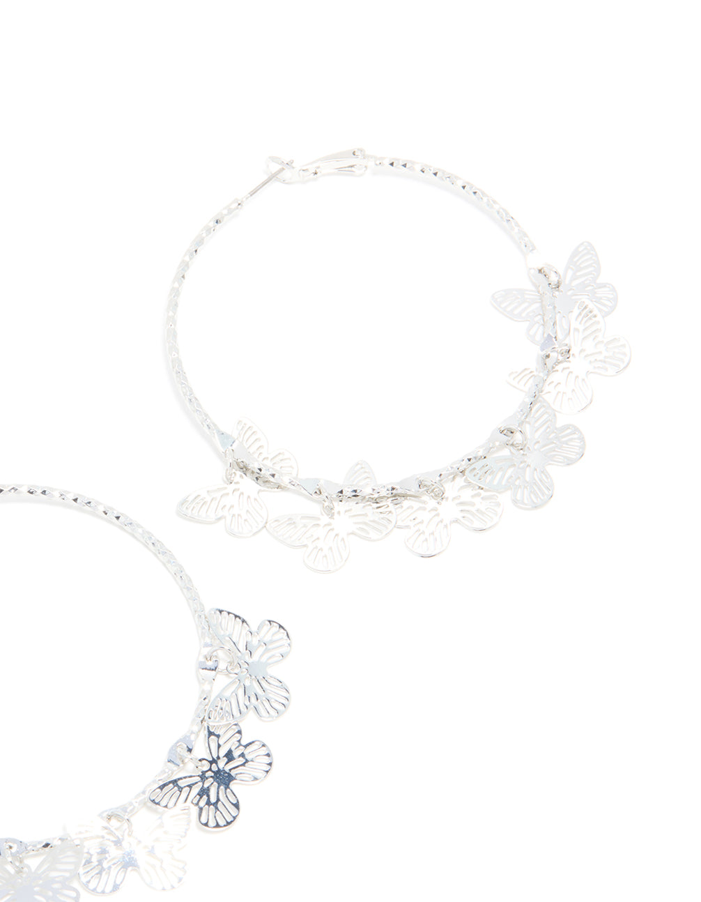 Silver Butterflies Hoop Earrings