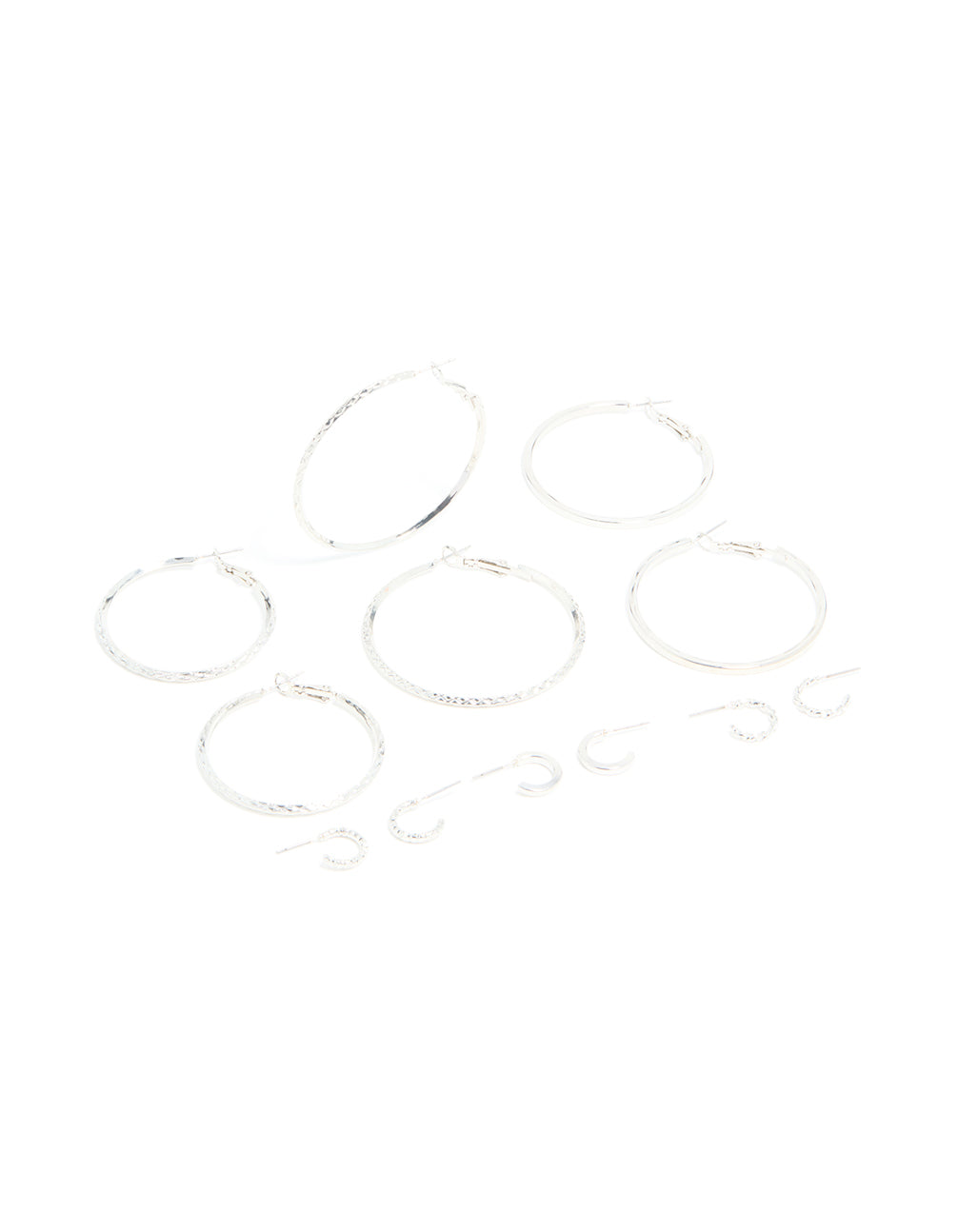 Silver Textured Hoop Earrings 6-Pack