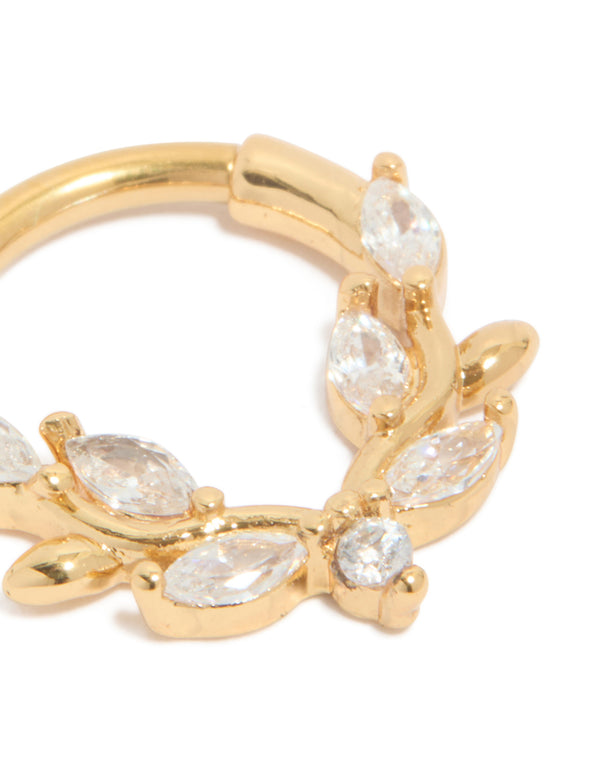 Gold Plated Titanium Cubic Zirconia Vine Clicker Ring