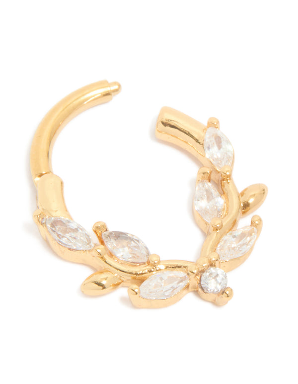 Gold Plated Titanium Cubic Zirconia Vine Clicker Ring
