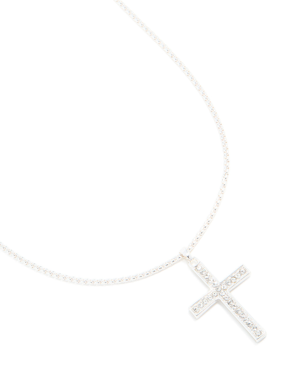 Silver Plated Diamante Box Cross Necklace